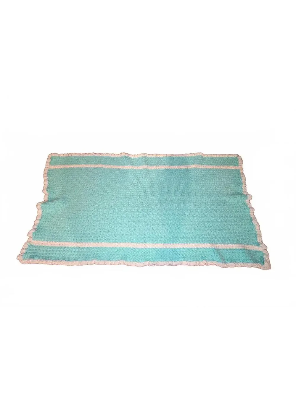 Hand-Crocheted Aqua and White Throw Blanket 28x49 Inches
